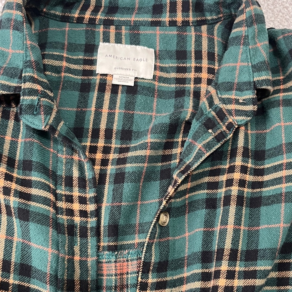 American Eagle Green Plaid Oversized Button-Up - Picture 3 of 5